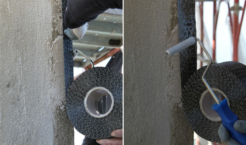 Applicazione del tessuto in carbonio con rullo metallico